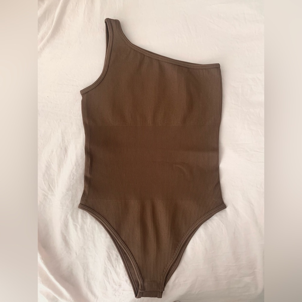 brown one-shoulder bodysuit